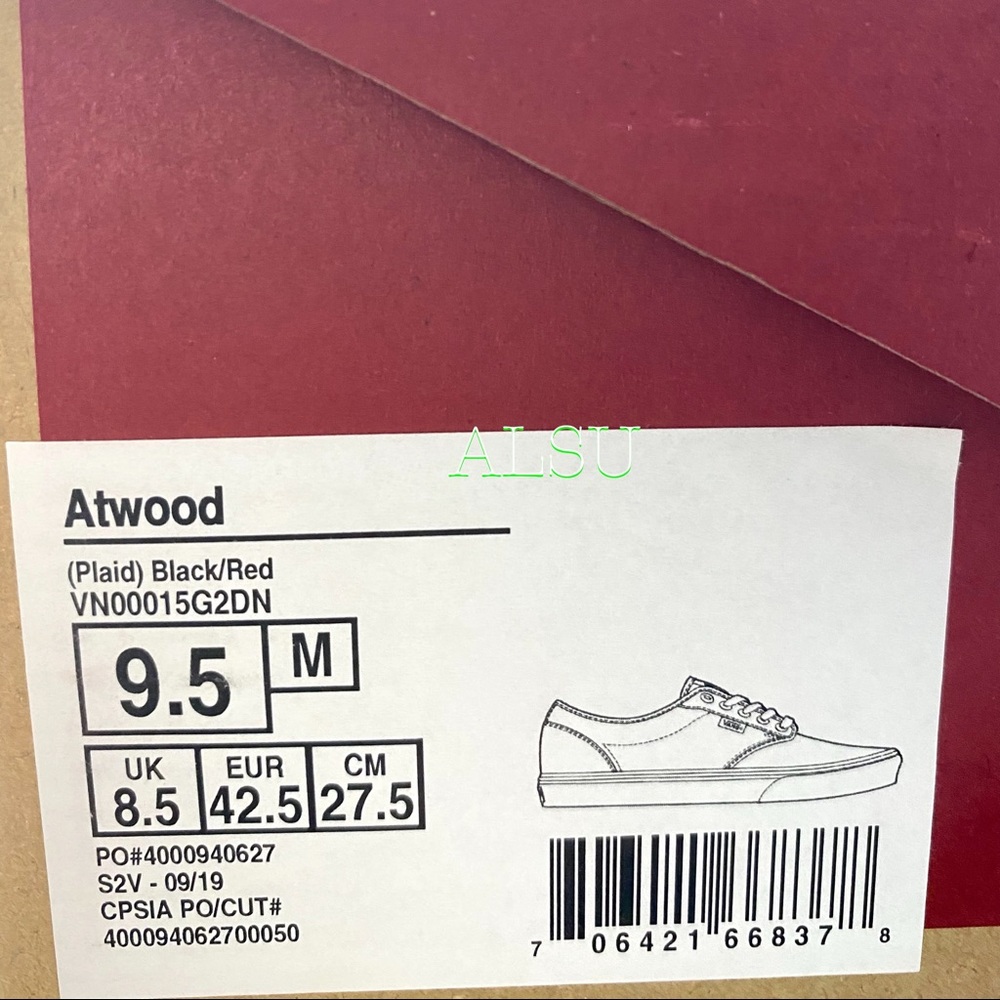 VANS 🔥SALE!🔥 Atwood Plaid Black Wood Men’s Sneakers Size 10 VN0A0015G2DN - Picture 10 of 10
